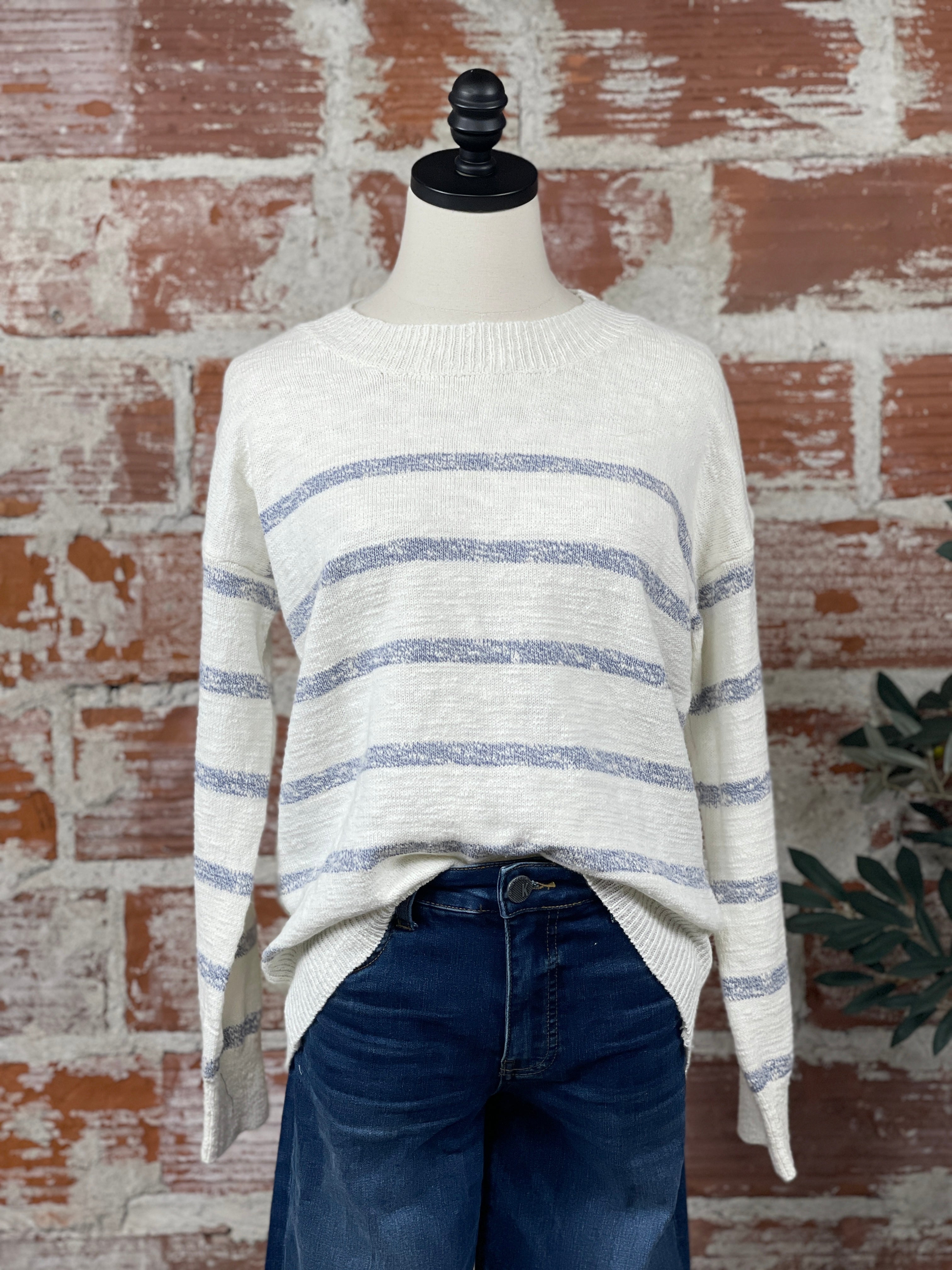 Quenby Sweater in Slub Denim Stripe-132 - Sweaters S/S (Dec - May)-Little Bird Boutique