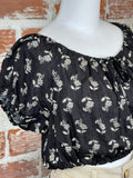 Gauze Baby Doll Top in Black Floral-111 Woven Tops - Short Sleeve-Little Bird Boutique