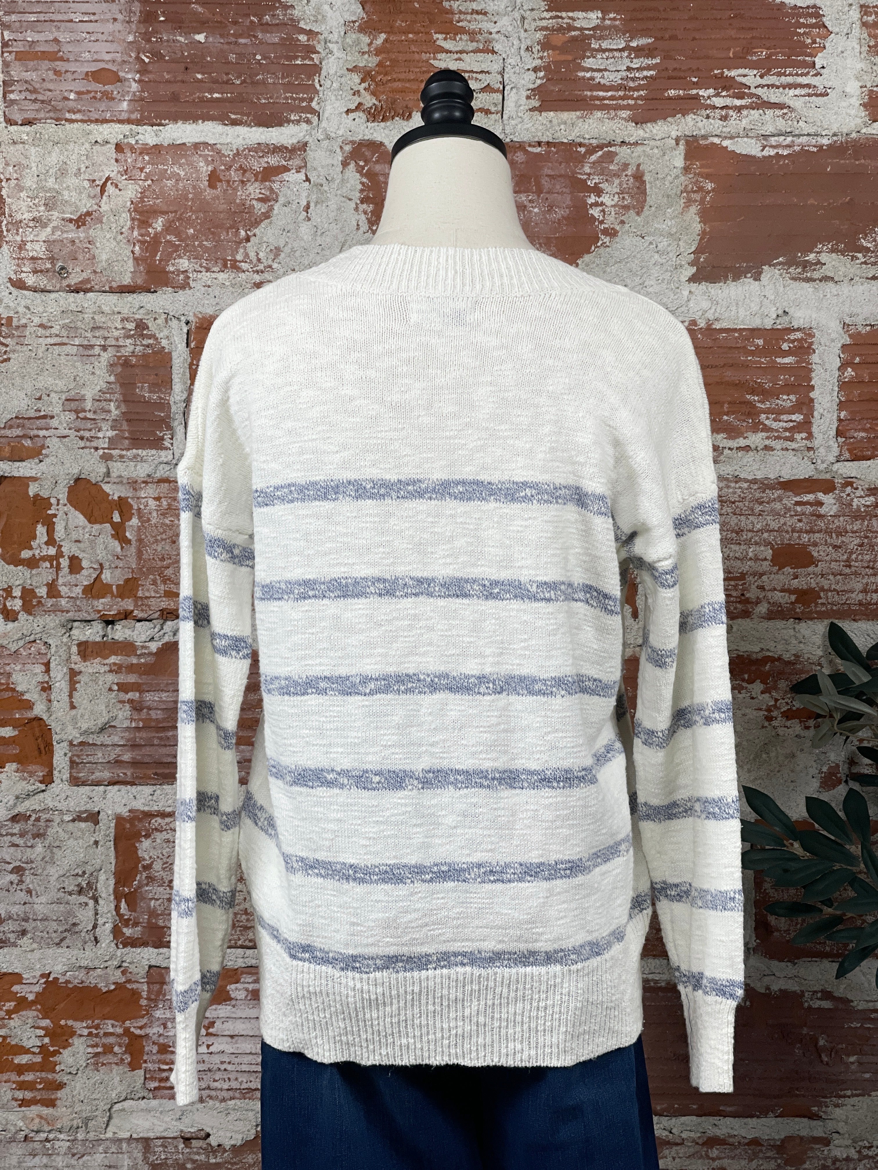 Quenby Sweater in Slub Denim Stripe-132 - Sweaters S/S (Dec - May)-Little Bird Boutique