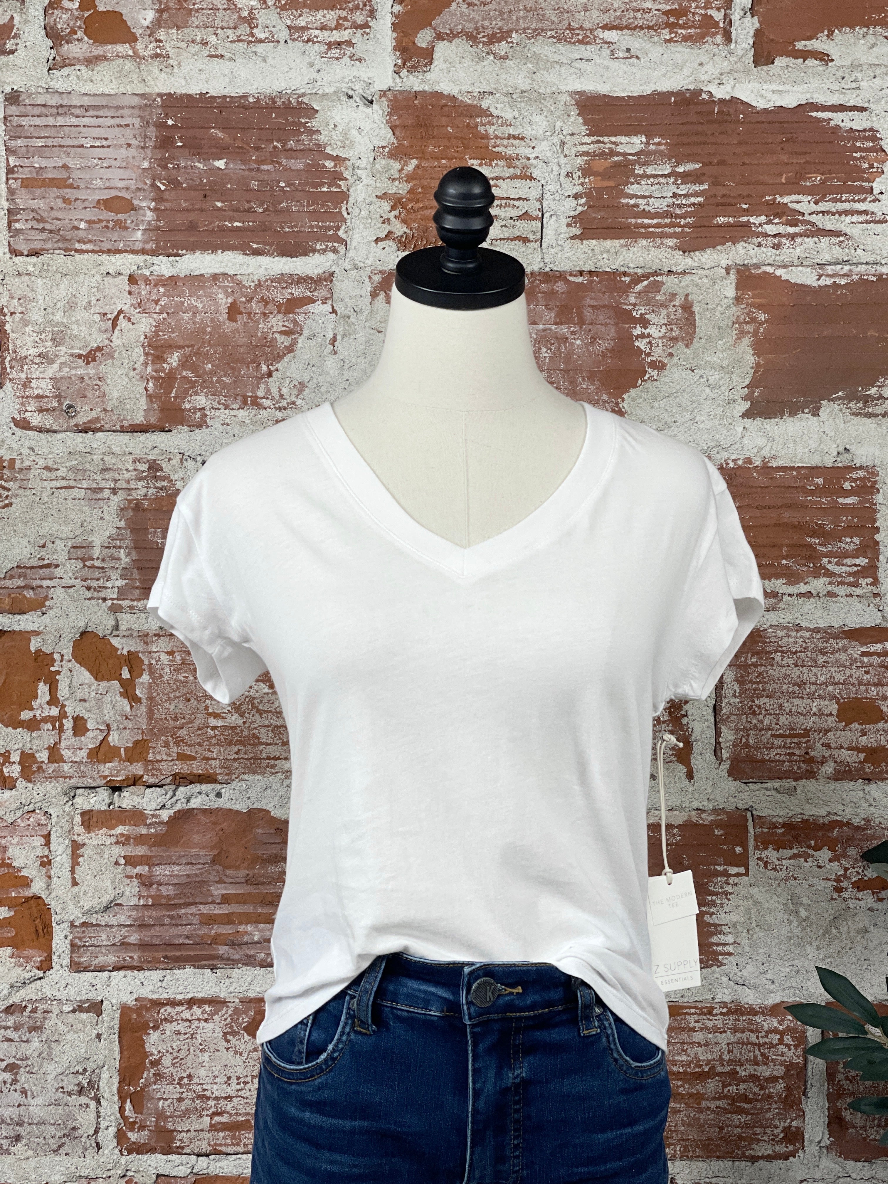 Z Supply Modern V-Neck Tee in White-122 - Jersey Tops S/S (Jan - June)-Little Bird Boutique