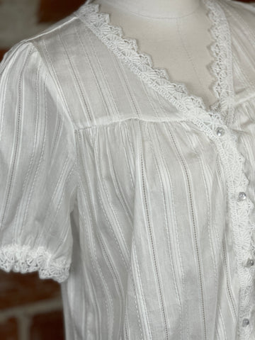 Lace Button Front Top in Off White