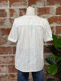 Lace Button Front Top in Off White-111 Woven Tops - Short Sleeve-Little Bird Boutique