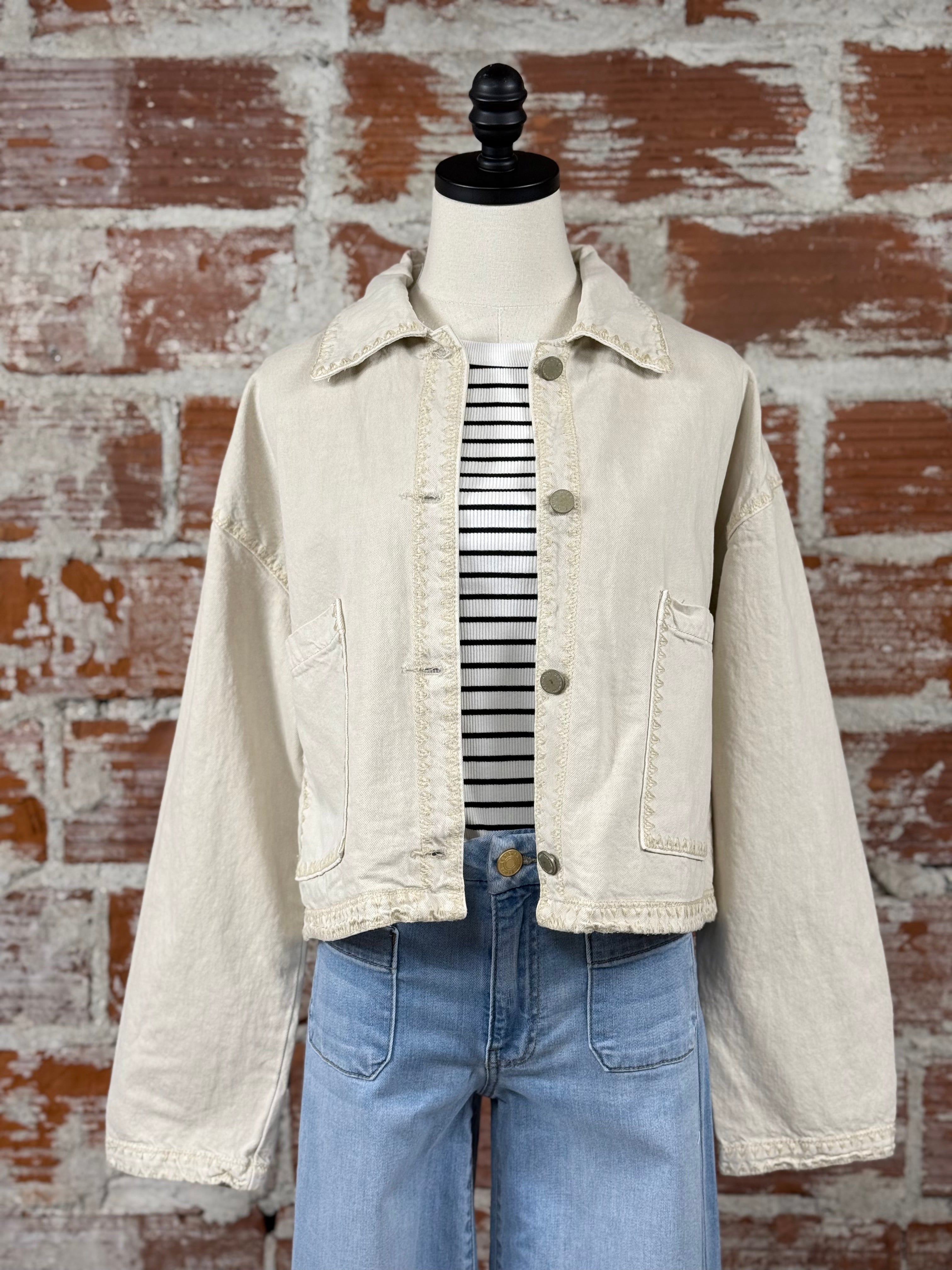 Oat New York Whipstitch Jacket in Oatmeal-141 Outerwear Coats & Jackets-Little Bird Boutique