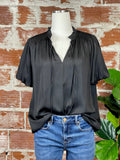 Bubble Sleeve Top in Black-111 Woven Tops - Short Sleeve-Little Bird Boutique