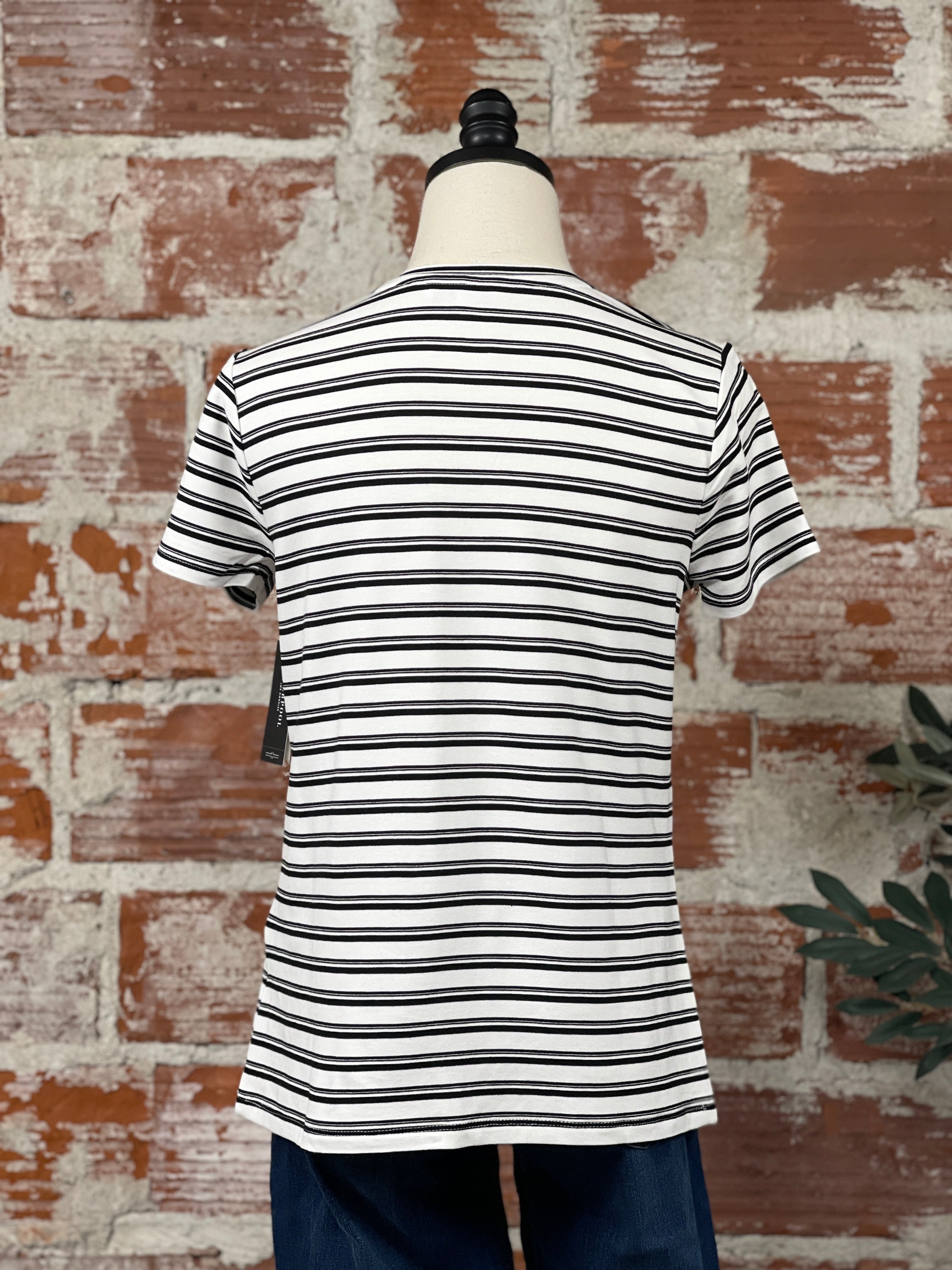 Liverpool Classic Knit Tee in Black and White Stripe-122 - Jersey Tops S/S (Dec - May)-Little Bird Boutique