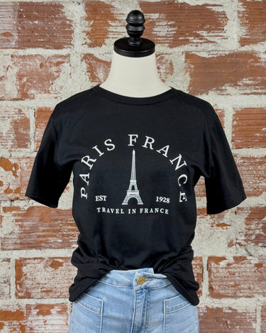 Paris Graphic Tee in Black-122 - Jersey Tops S/S (Dec - May)-Little Bird Boutique