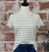 Liverpool Classic Knit Tee in Whipped Cream and Lotus Stripe-122 - Jersey Tops S/S (Dec - May)-Little Bird Boutique
