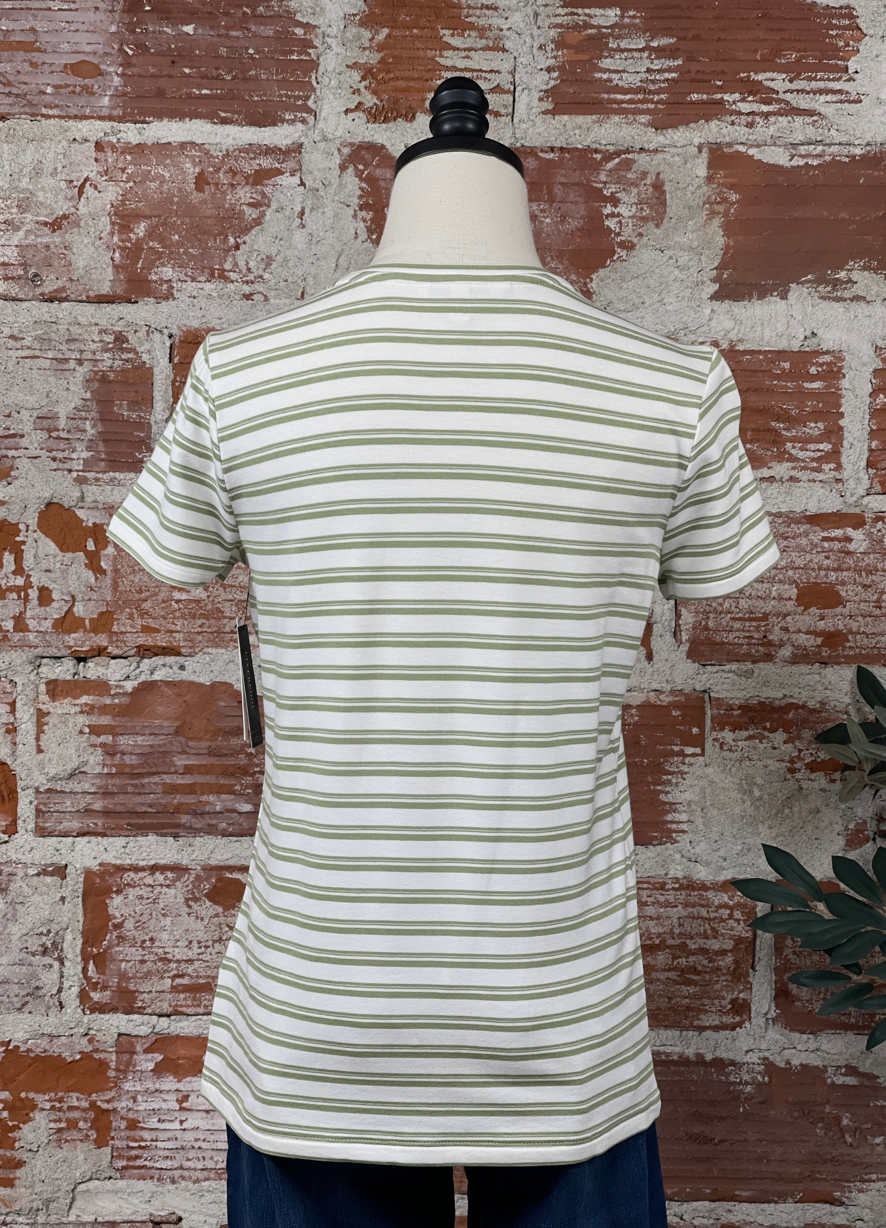 Liverpool Classic Knit Tee in Whipped Cream and Lotus Stripe-122 - Jersey Tops S/S (Dec - May)-Little Bird Boutique