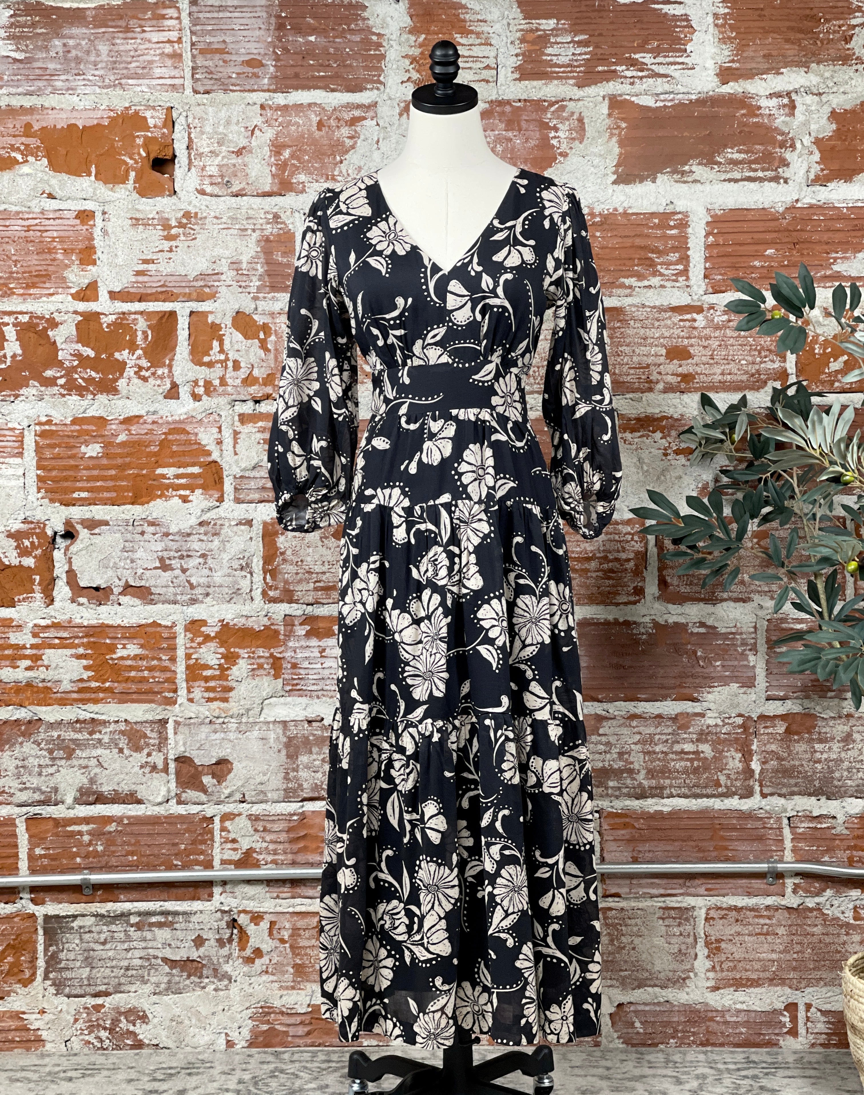 Z Supply Adelina Ari Floral Midi Dress in Parchment