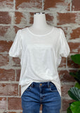 Puff Sleeve Jersey Top in Off White-121 Jersey Tops - Short Sleeve-Little Bird Boutique