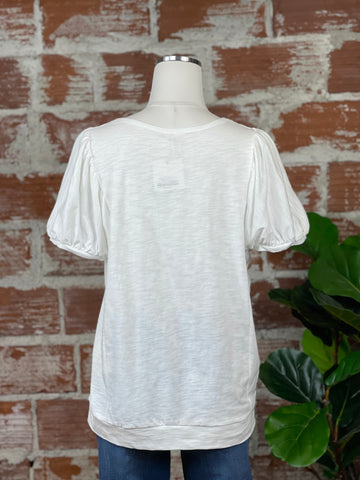 Puff Sleeve Jersey Top in Off White