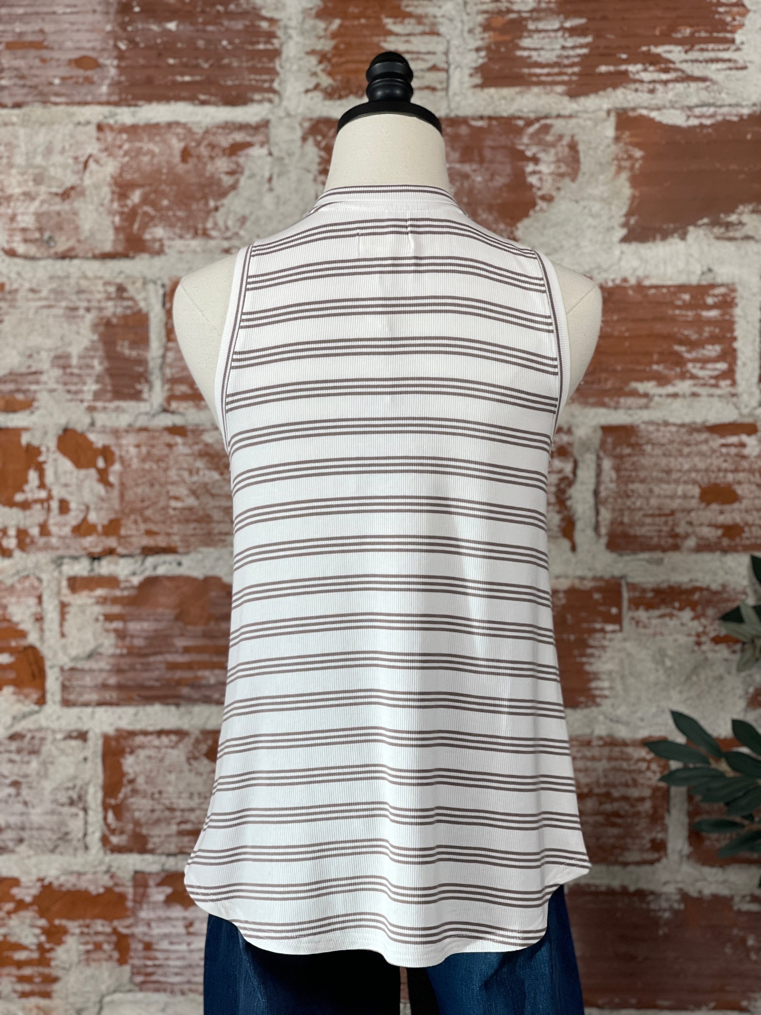 Thread and Supply Sinclair Tank in White and Taupe Stripe-112 - Woven Top S/S (Dec - May)-Little Bird Boutique