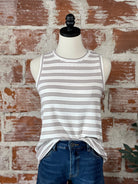 Thread and Supply Sinclair Tank in White and Taupe Stripe-112 - Woven Top S/S (Dec - May)-Little Bird Boutique