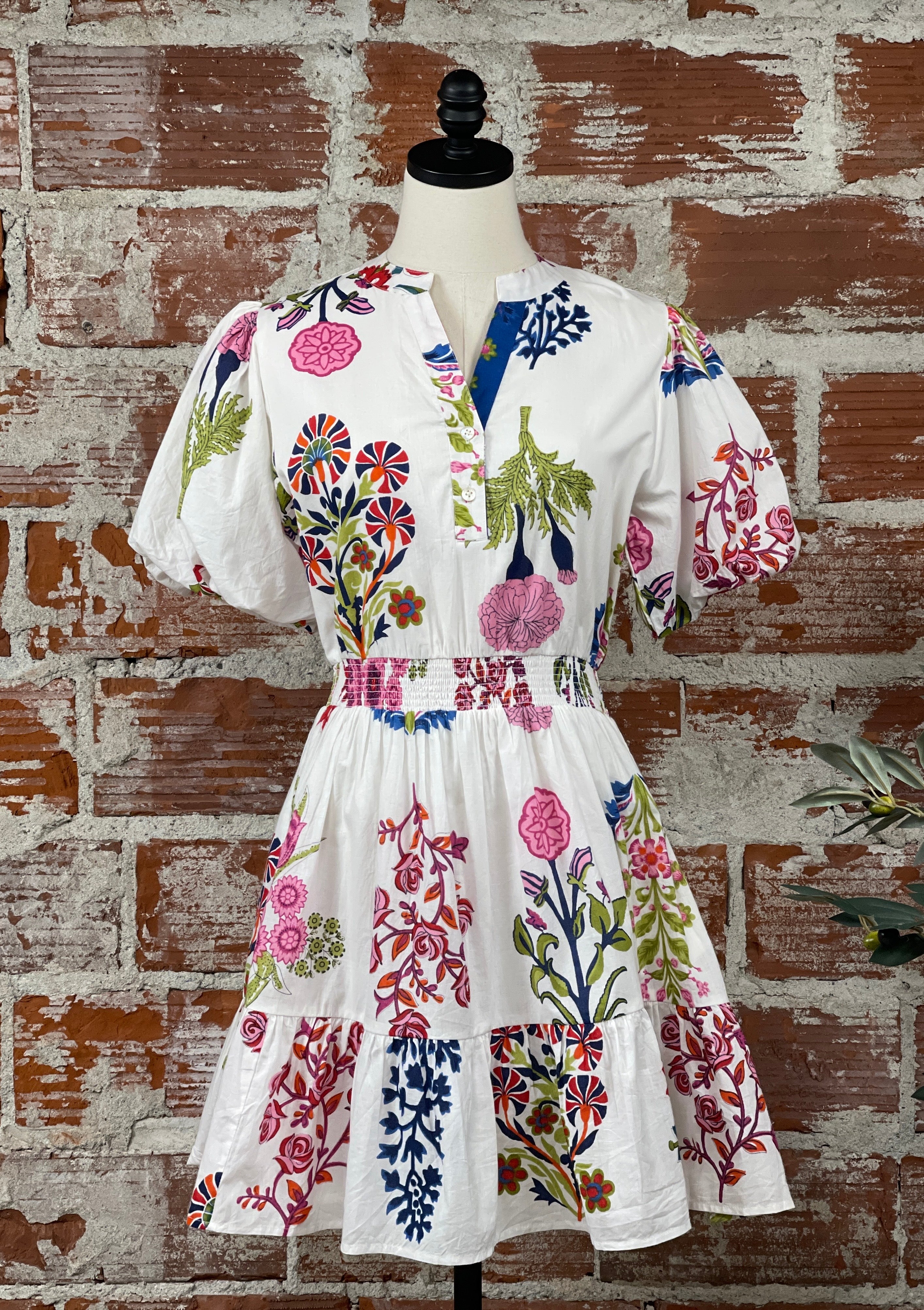 THML Puff Sleeve Floral Dress-112 - Woven Top S/S (Dec - May)-Little Bird Boutique