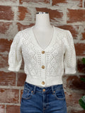 Crochet Bubble Sleeve Cardigan in White-130 Sweaters-Little Bird Boutique