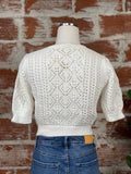 Crochet Bubble Sleeve Cardigan in White-130 Sweaters-Little Bird Boutique
