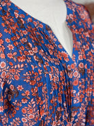 Liverpool Pintuck Flutter Top in Blue and Pink Floral-112 - Woven Top S/S (Dec - May)-Little Bird Boutique