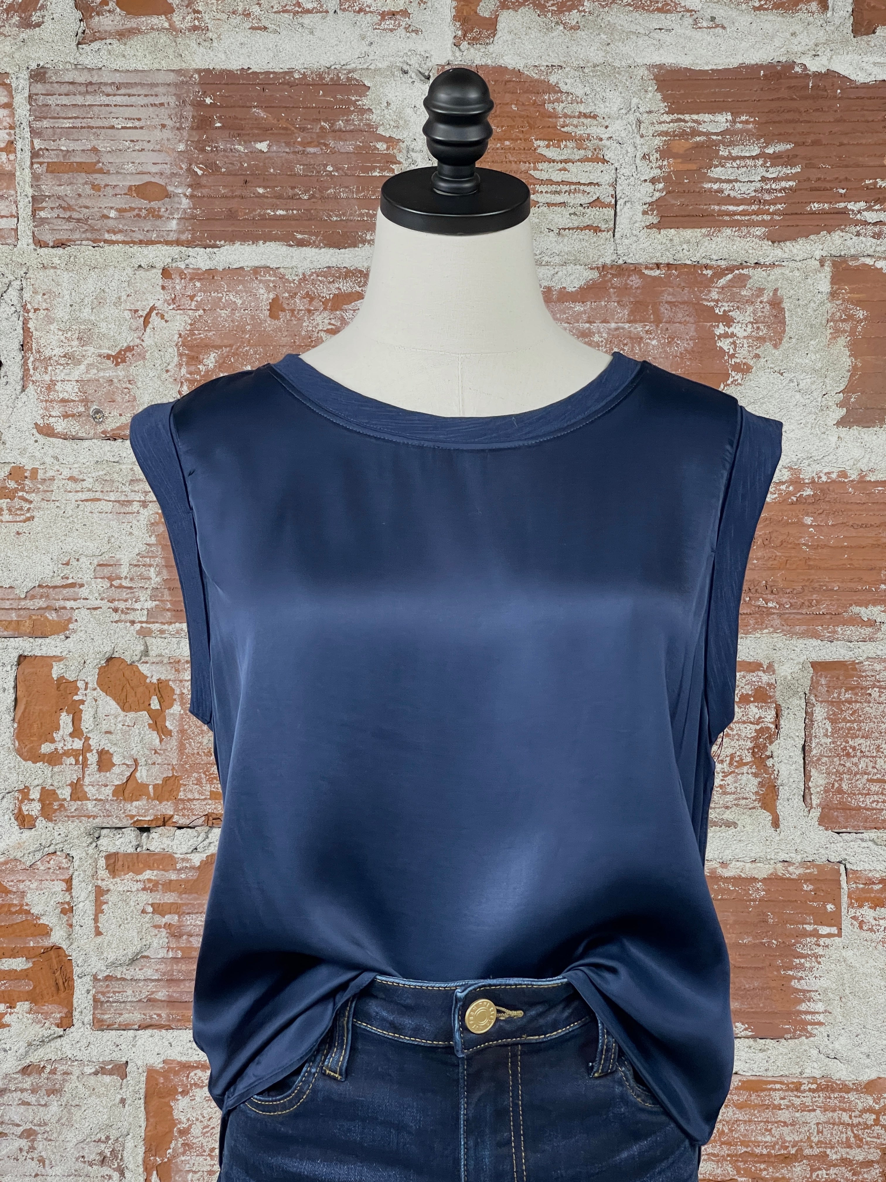 Liverpool Sleeveless Top in Dark Navy-112 - Woven Top S/S (Dec - May)-Little Bird Boutique