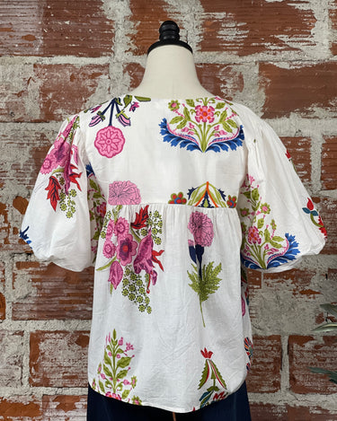 THML Mia Floral Top in White and Rose Floral-112 - Woven Top S/S (Dec - May)-Little Bird Boutique