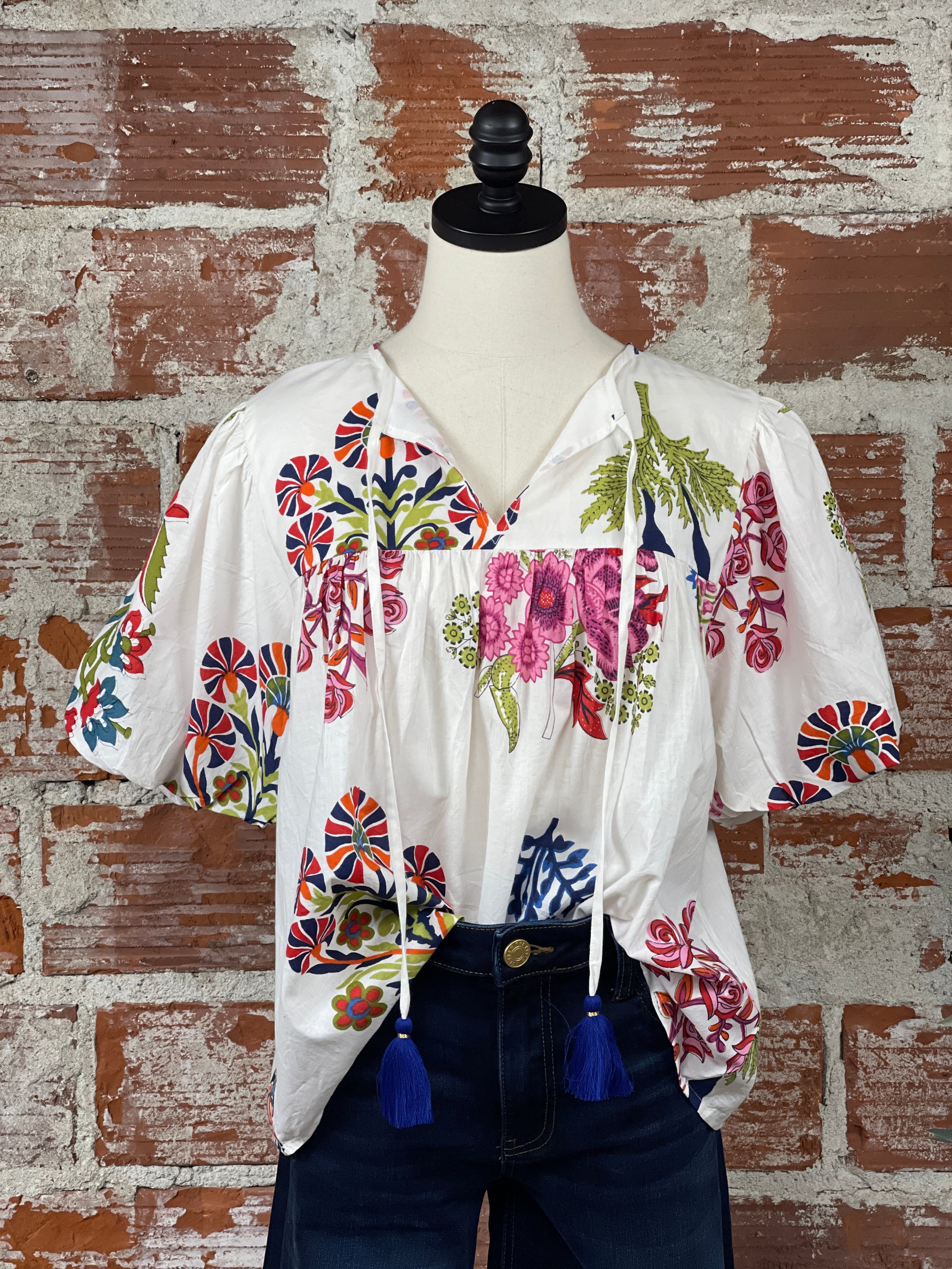 THML Mia Floral Top in White and Rose Floral-112 - Woven Top S/S (Dec - May)-Little Bird Boutique