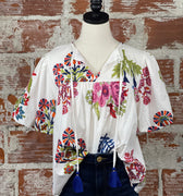 THML Mia Floral Top in White and Rose Floral-112 - Woven Top S/S (Dec - May)-Little Bird Boutique