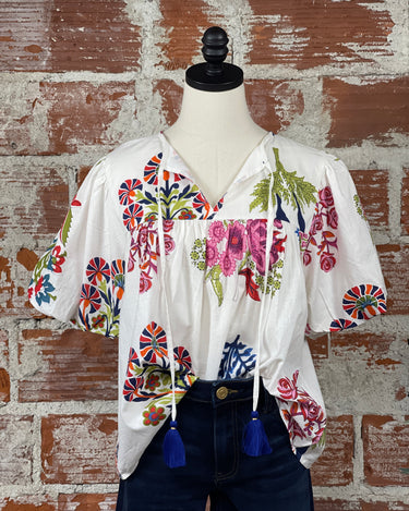 THML Mia Floral Top in White and Rose Floral-112 - Woven Top S/S (Dec - May)-Little Bird Boutique