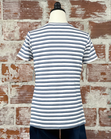Liverpool Classic Knit Tee in White and Indigo Stripe-122 - Jersey Tops S/S (Dec - May)-Little Bird Boutique