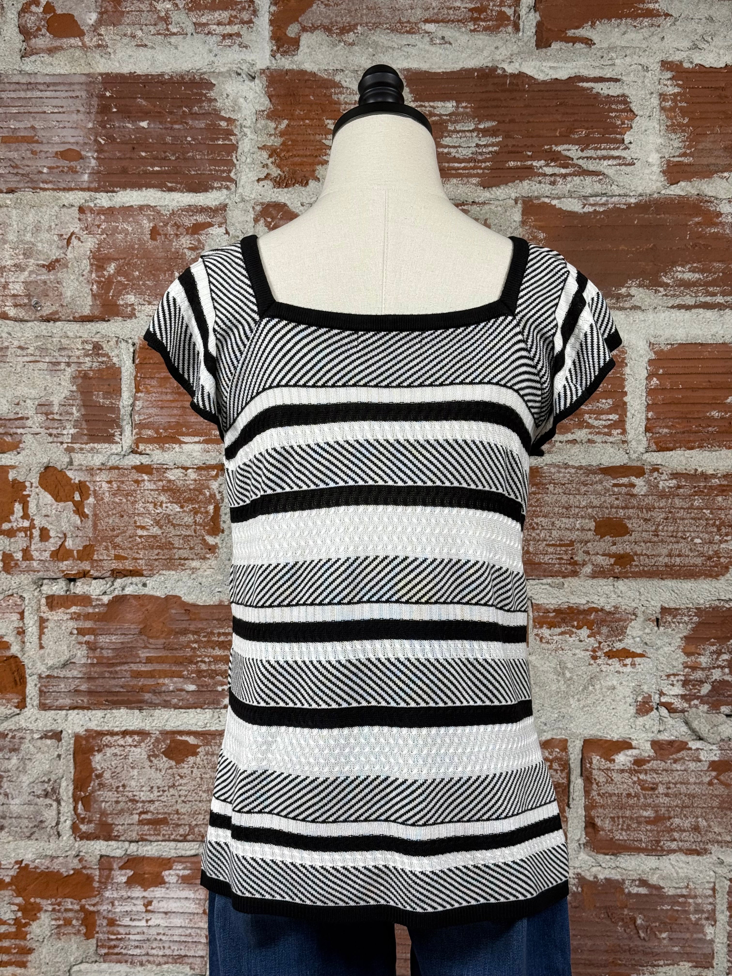 Liverpool Square Neck Sweater in Black and White Stripe-132 - Sweaters S/S (Dec - May)-Little Bird Boutique
