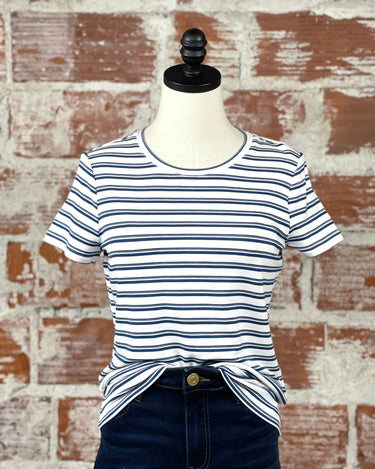 Liverpool Classic Knit Tee in White and Indigo Stripe-122 - Jersey Tops S/S (Dec - May)-Little Bird Boutique