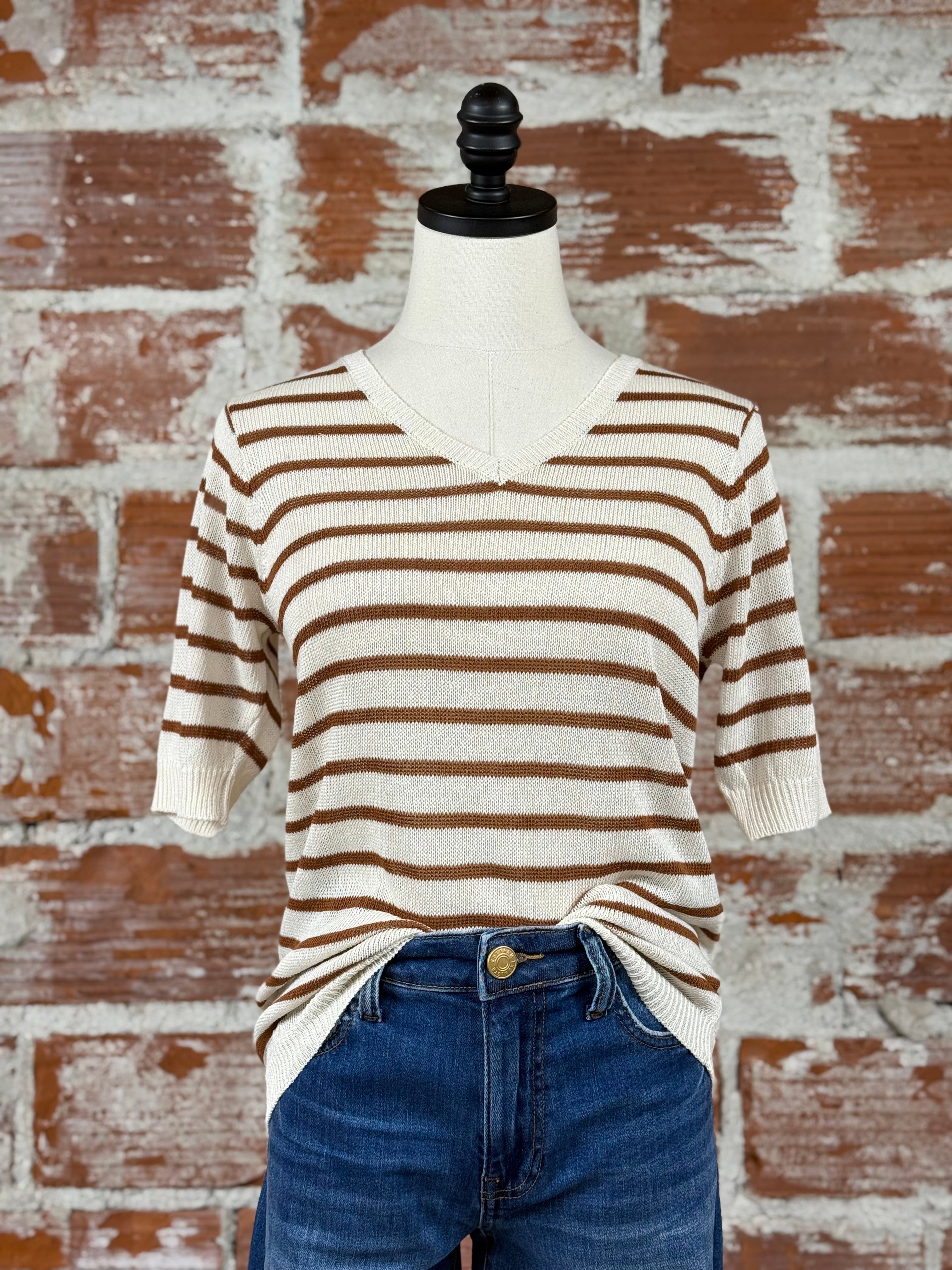 Luanna Sweater in Rust Stripe-132 - Sweaters S/S (Dec - May)-Little Bird Boutique