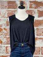 Liverpool Shirred Top in Black-122 - Jersey Tops S/S (Dec - May)-Little Bird Boutique