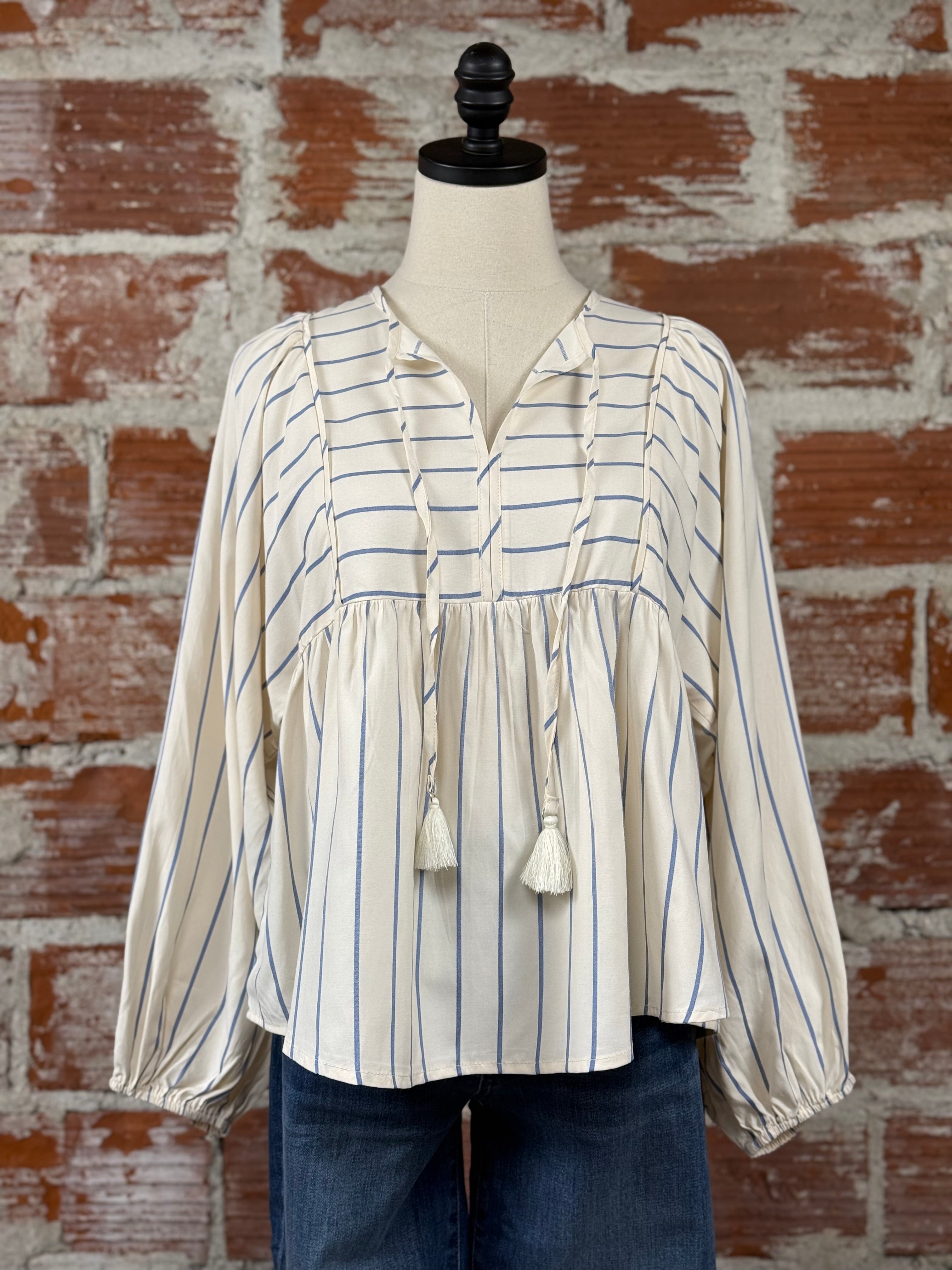 Patel Top in Off White and Blue-112 - Woven Top S/S (Dec - May)-Little Bird Boutique