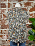 Ruffle Mock Neck Flutter Sleeve Top in Black Floral-111 Woven Tops - Short Sleeve-Little Bird Boutique