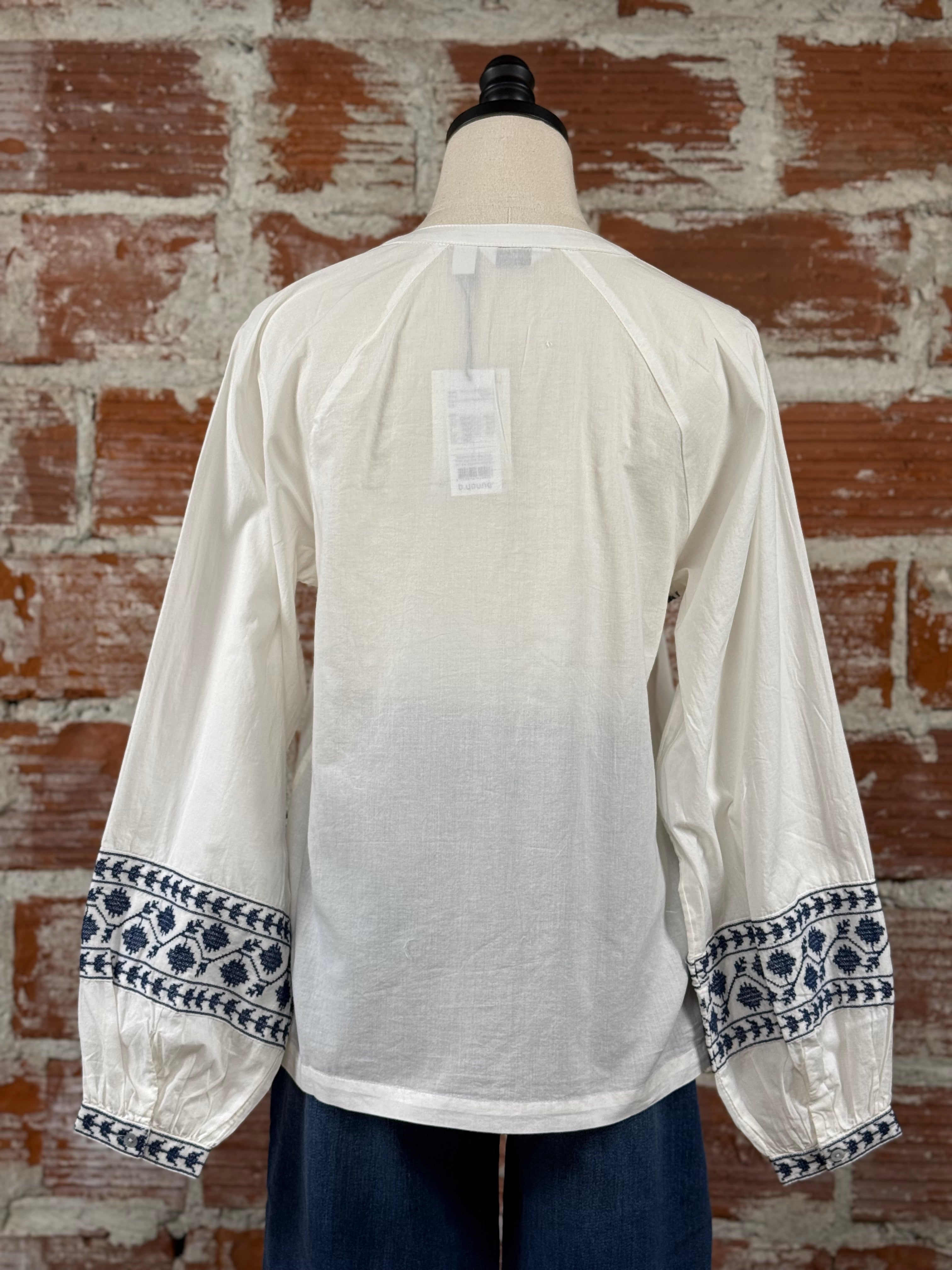 Jiya Embroidered Top in Marshmallow and Navy-112 - Woven Top S/S (Dec - May)-Little Bird Boutique