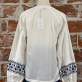 Jiya Embroidered Top in Marshmallow and Navy-112 - Woven Top S/S (Dec - May)-Little Bird Boutique