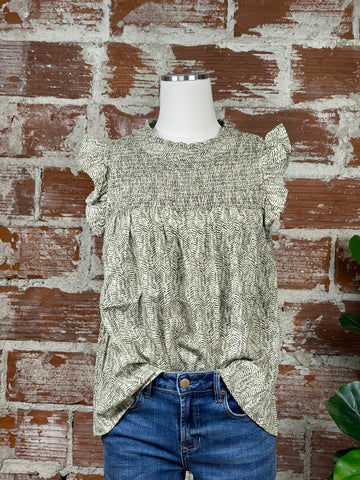 THML Sleeveless Ruffle Top in Olive