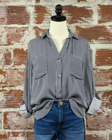 Hali Top in Navy-112 - Woven Top S/S (Dec - May)-Little Bird Boutique