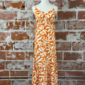 Dex Drawstring Maxi Dress in Orange Palm Leaf-152 Dresses - Long-Little Bird Boutique