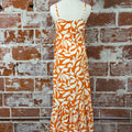 Dex Drawstring Maxi Dress in Orange Palm Leaf-152 Dresses - Long-Little Bird Boutique