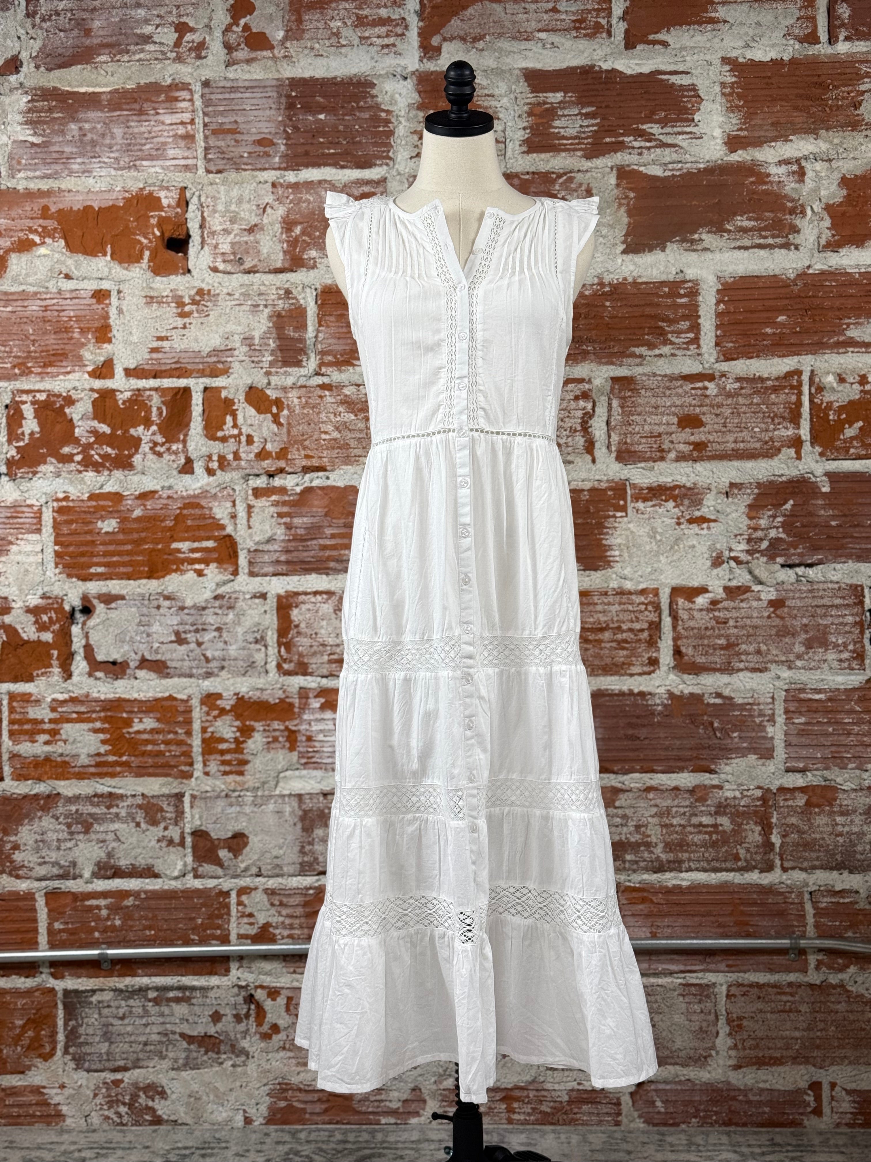 Dex Lace Insert Maxi Dress in White-152 Dresses - Long-Little Bird Boutique