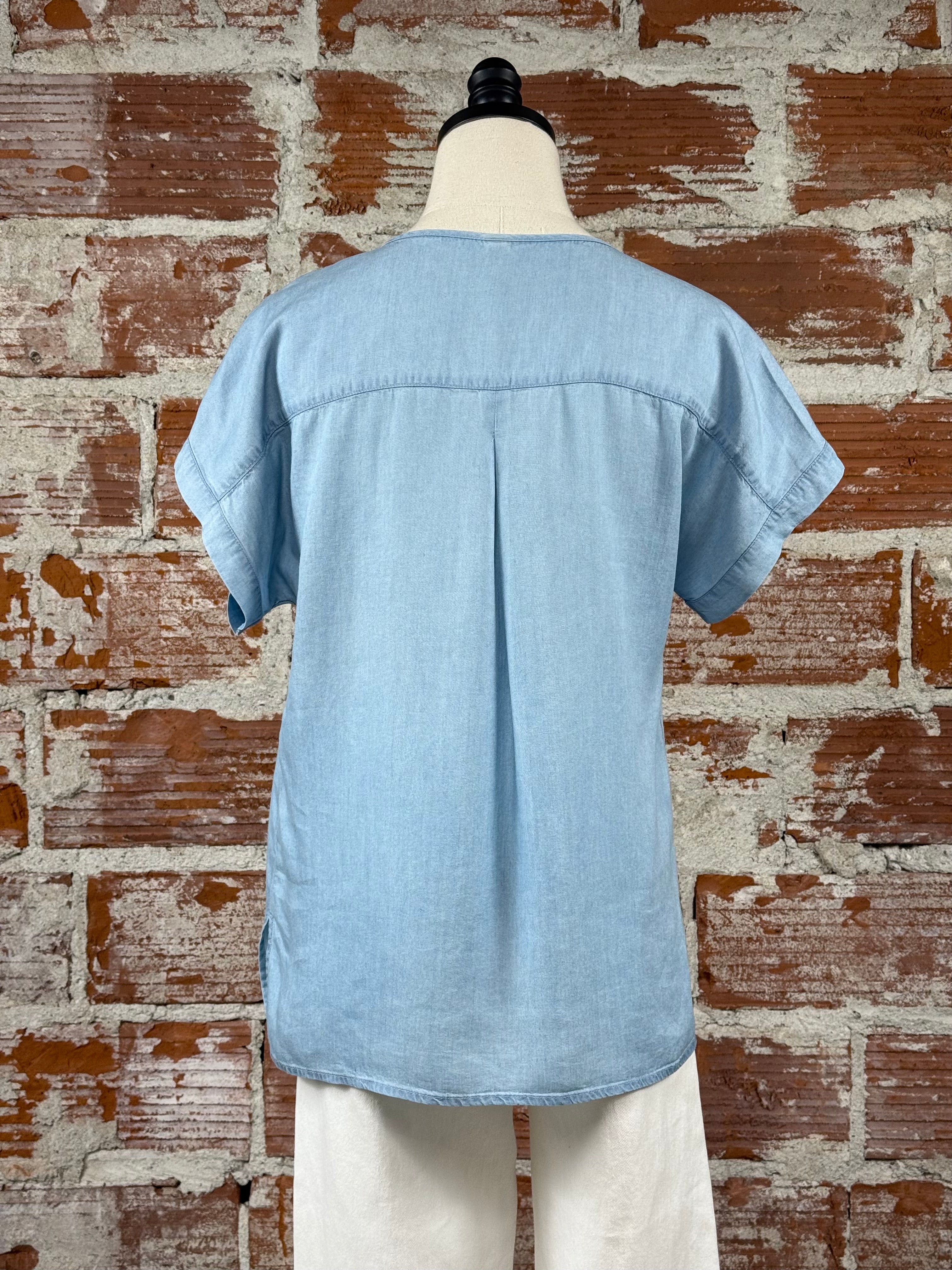 Olivia Denim Top in Light Blue-112 - Woven Top S/S (Dec - May)-Little Bird Boutique