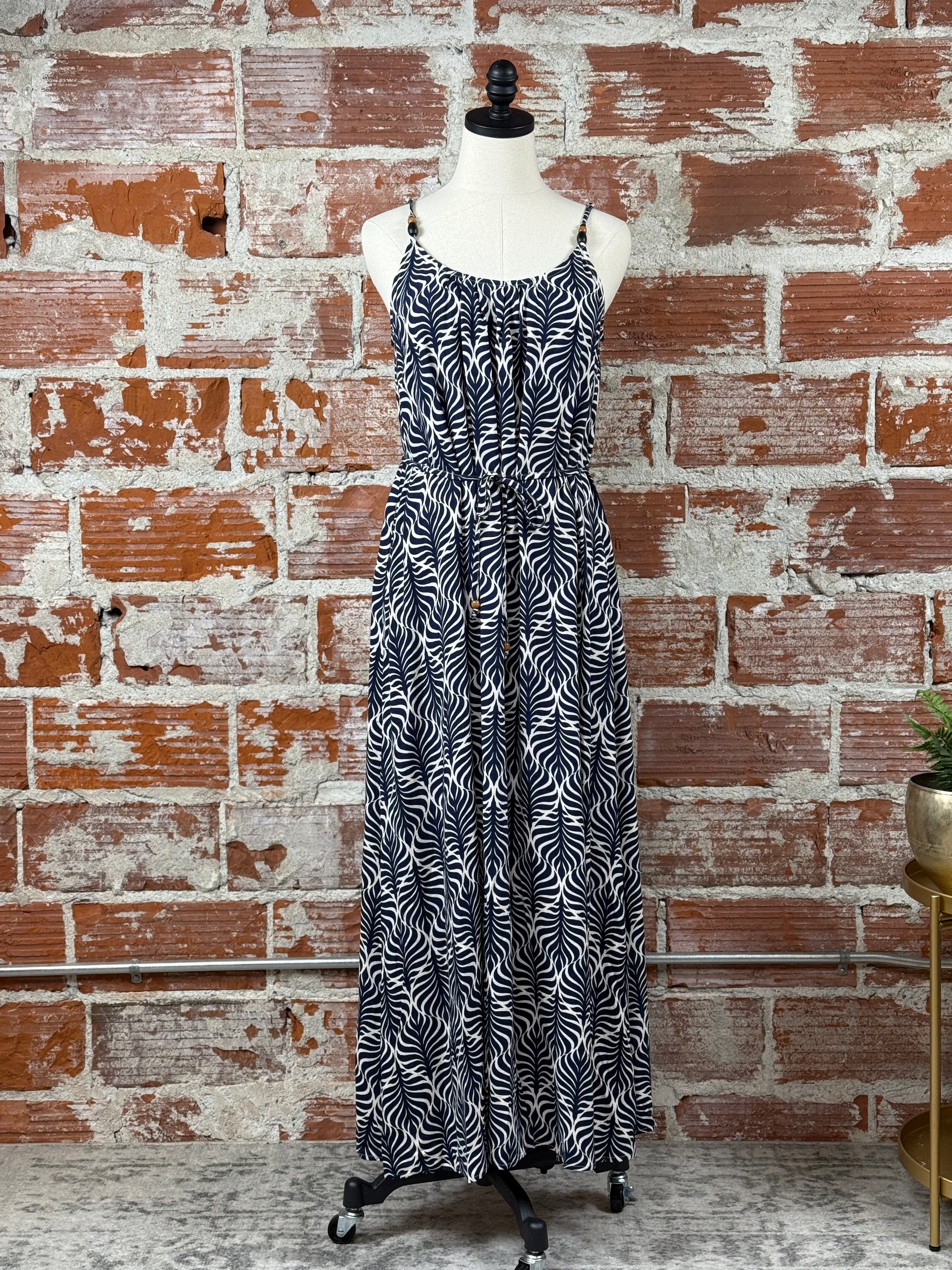 Moreau Dress in Navy Geo-152 Dresses - Long-Little Bird Boutique