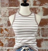 Sierra Tank in Taupe and Ivory Stripe-122 - Jersey Tops S/S (Dec - May)-Little Bird Boutique