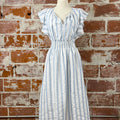 Lovestitch Georgia Midi Dress in White and Dusty Blue Stripe-152 Dresses - Long-Little Bird Boutique