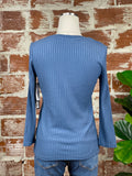 Liverpool Henley Rib Knit Top in Chambray Blue-122 Jersey Tops - Long Sleeve-Little Bird Boutique