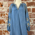 Apricot Aztec Embroidered Denim Dress-151 Dresses - Short-Little Bird Boutique