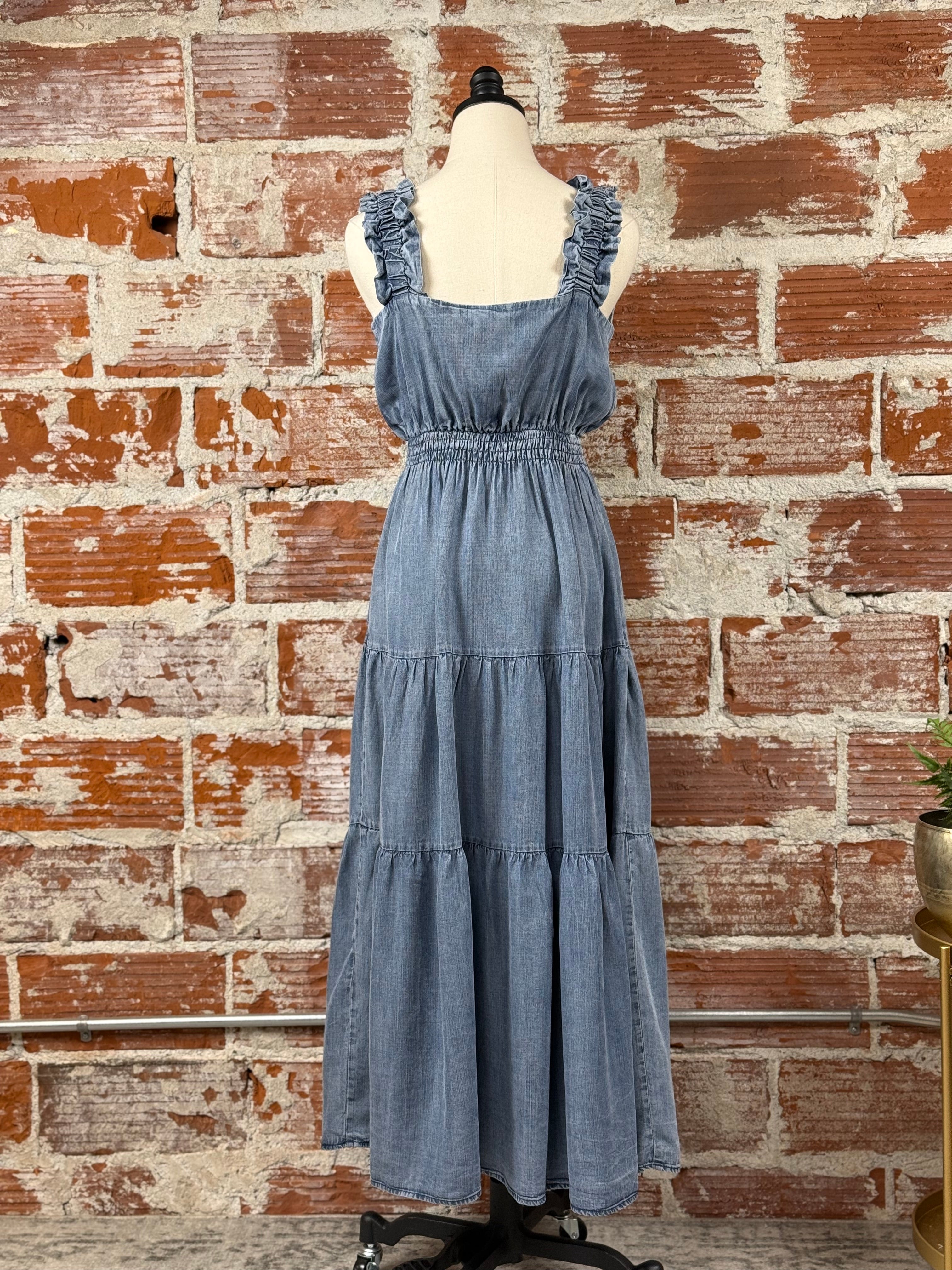 Blaze Dress in Washed Denim-152 Dresses - Long-Little Bird Boutique