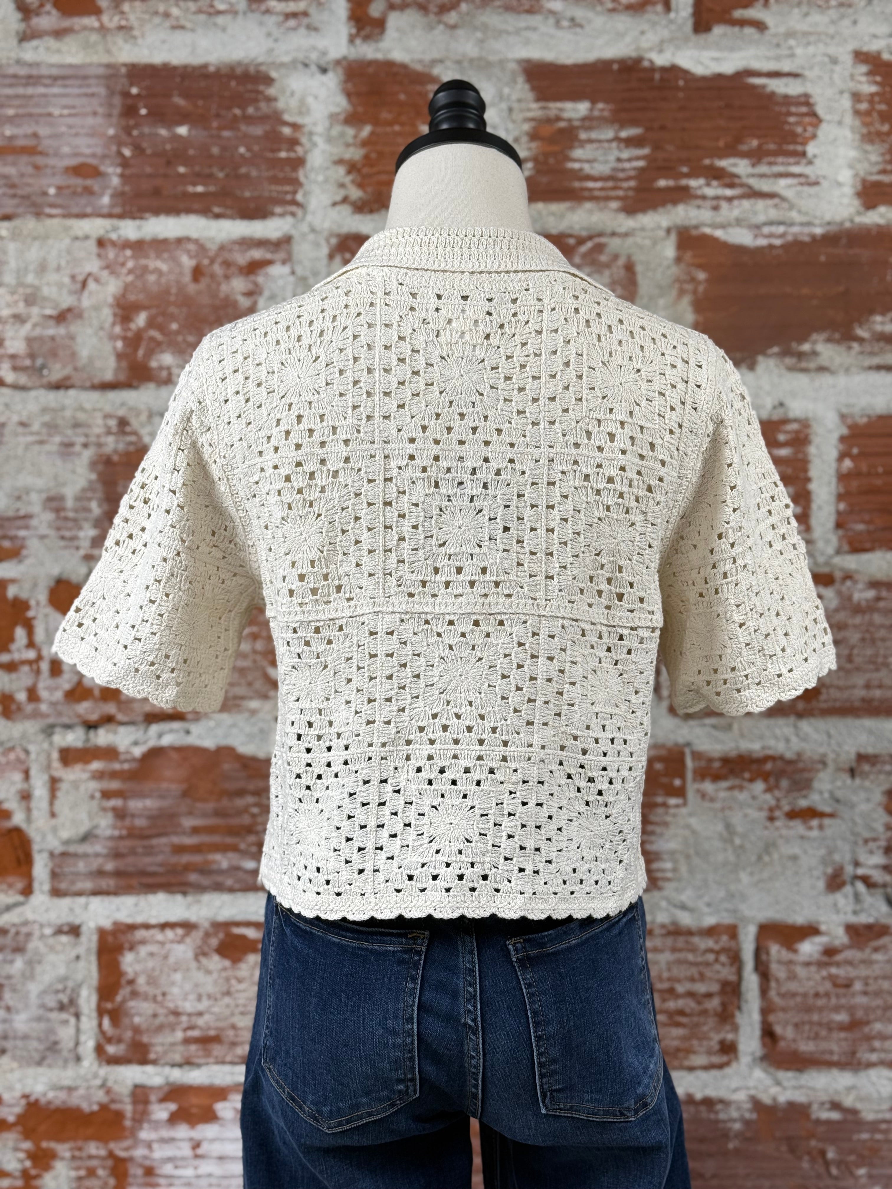 Apricot Crochet Top in Stone-132 - Sweaters S/S (Dec - May)-Little Bird Boutique