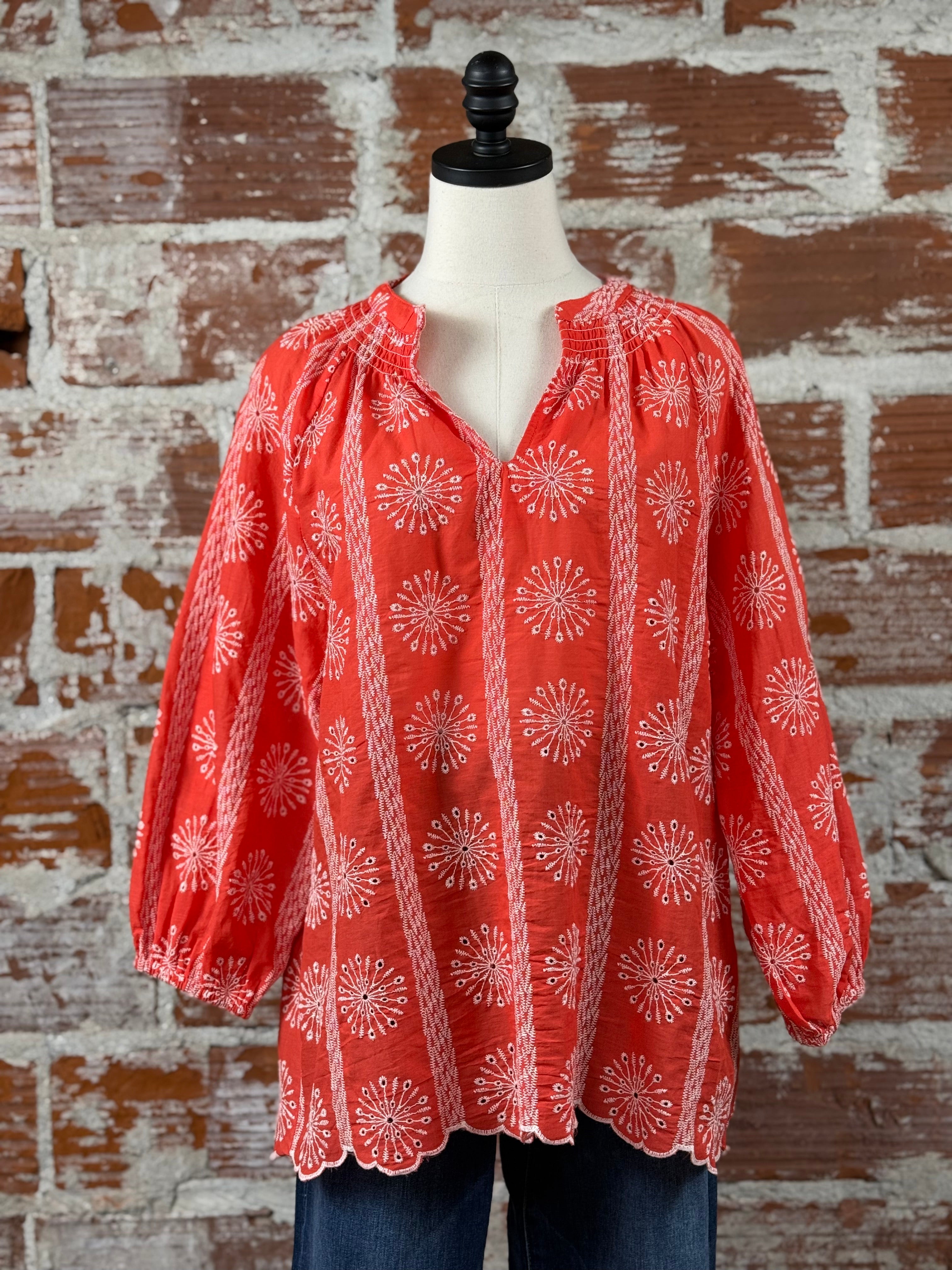 Brooke Top in Boho Red-112 - Woven Top S/S (Dec - May)-Little Bird Boutique