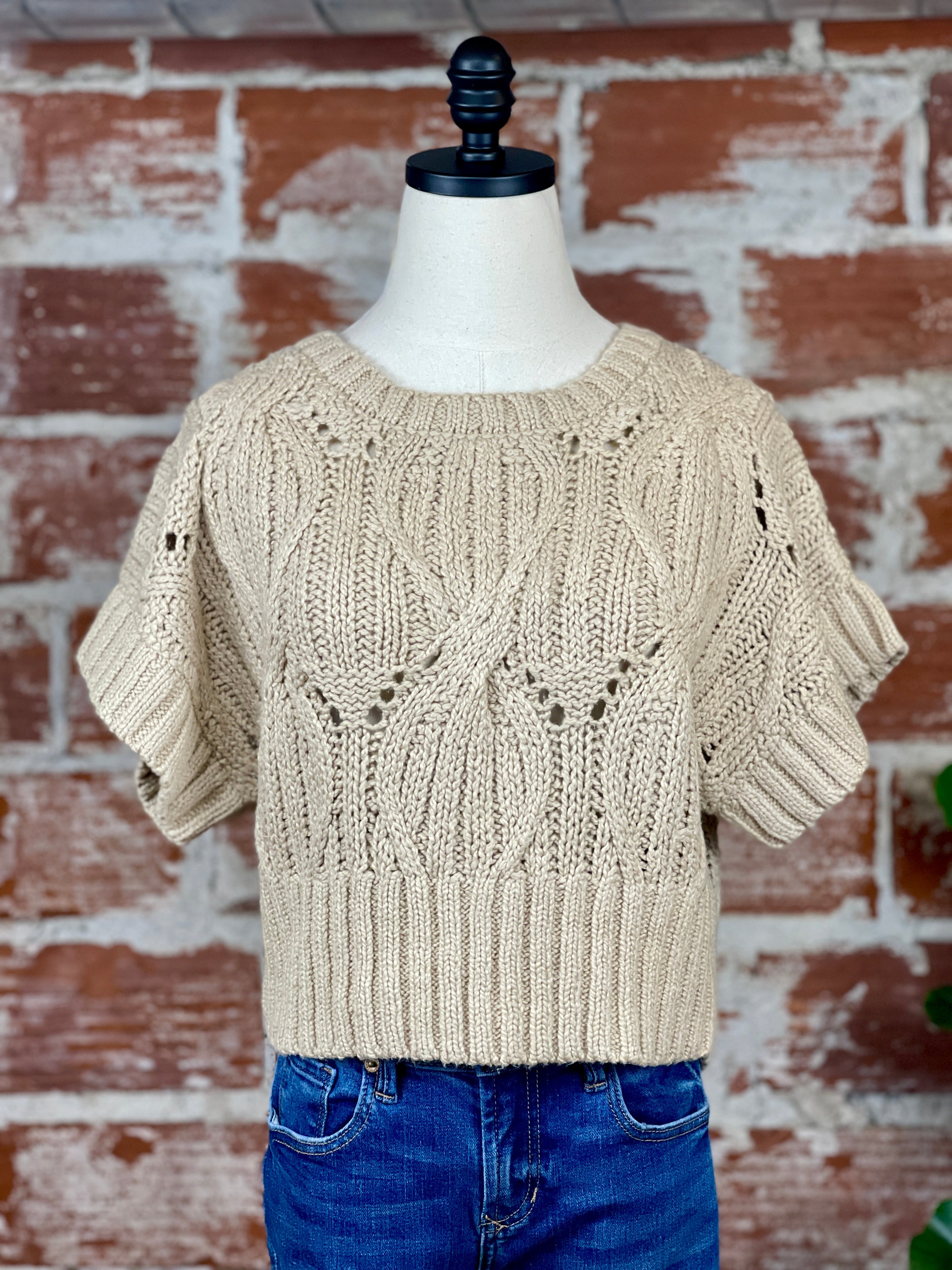 By Together Crochet Sweater in Taupe-132 - Sweaters S/S (Jan - June)-Little Bird Boutique
